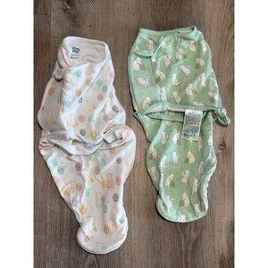 Disney Aden + Anais Green White Pooh Print Sleep Sack Swaddles Lot 2 Size 0-3 Mo